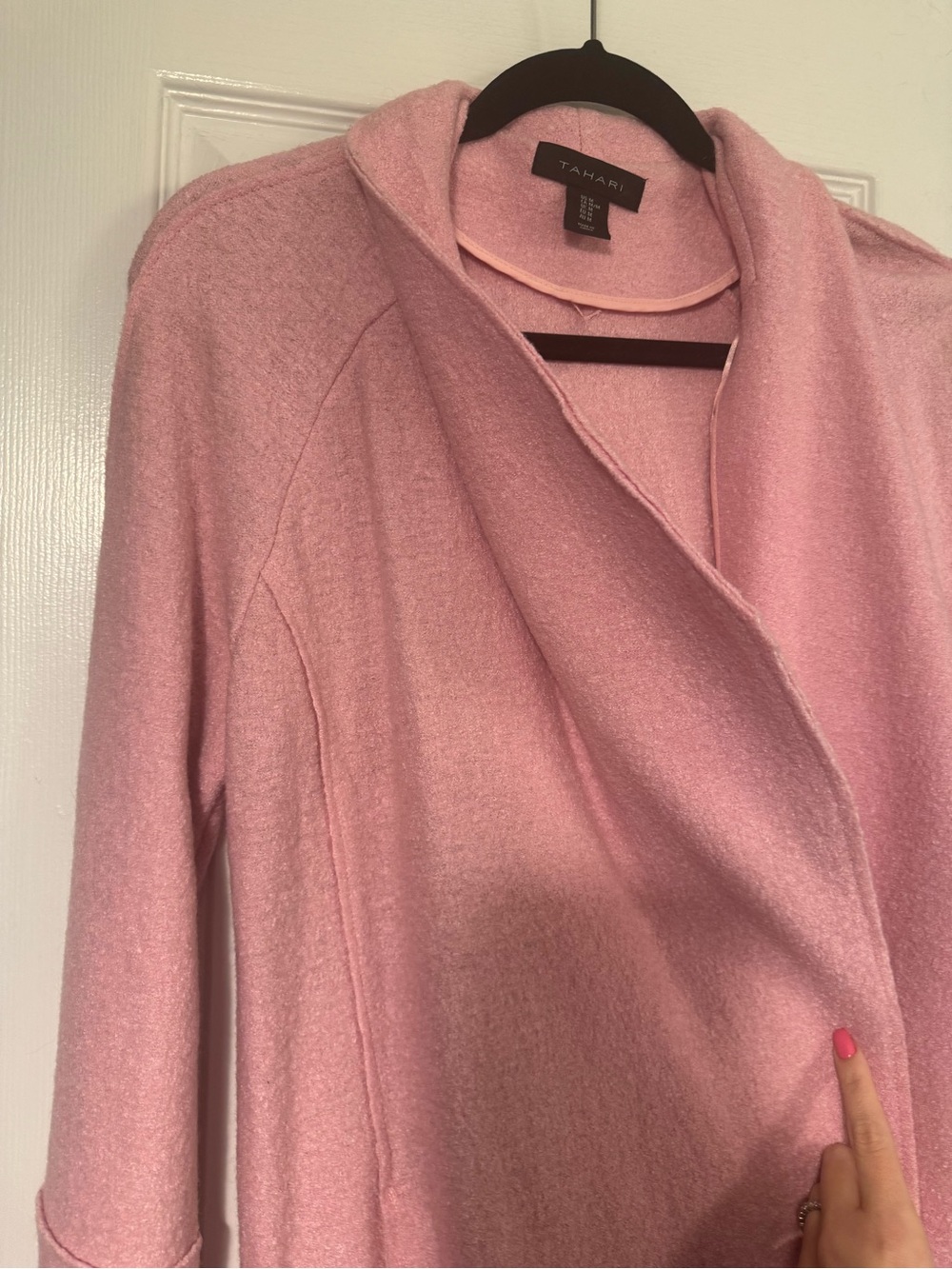 TAHARI Mauve Pink Wool Blend Open Front Coat - Picture 7 of 9